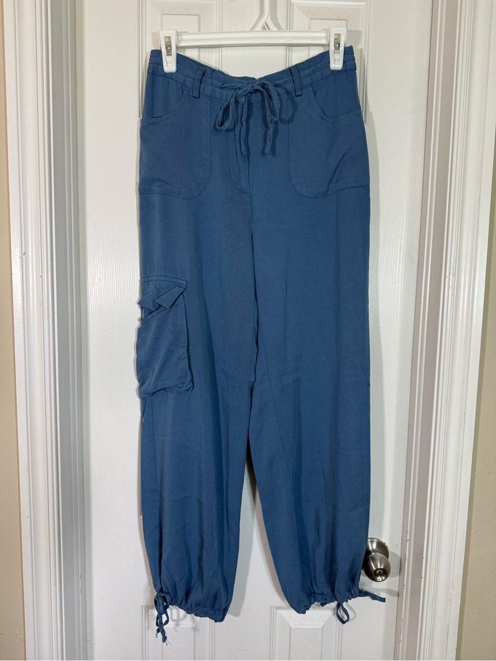 Sincerely Jules Blue Cargo Jogger Pants Drawstring Utility Casual Pants Size M
